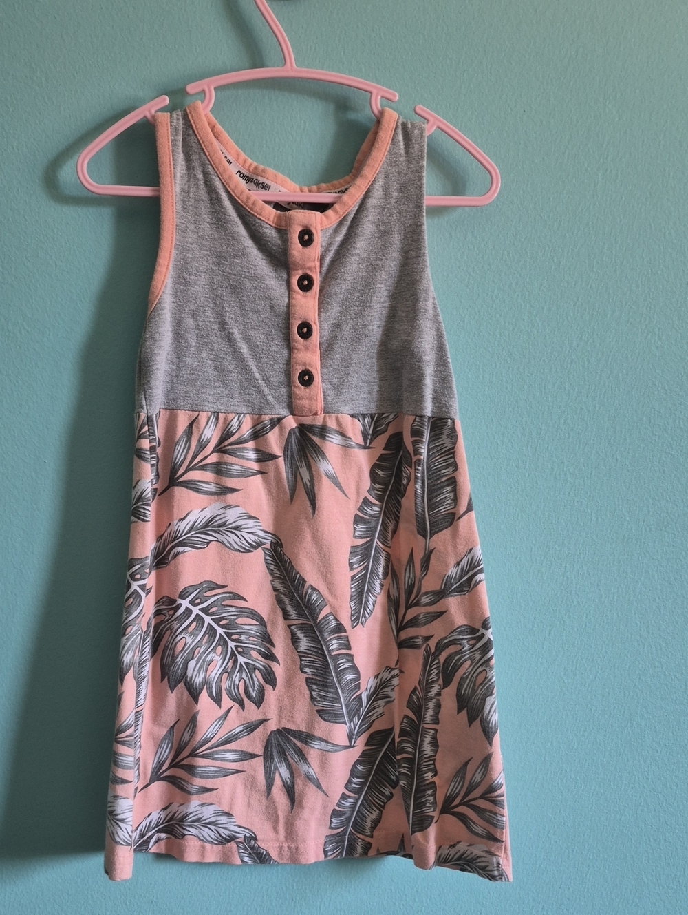 Romy & Aksel Girls Peach Tropical Palm Henley Dress Size 4 (4T) - Boutique EUC